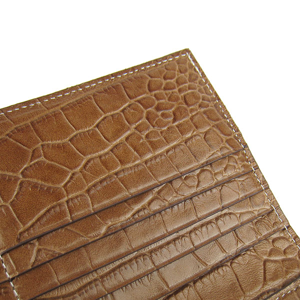 High Quality Hermes Kelly Crocodile Veins Long Clutch Bag Light Coffee H009 Replica